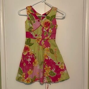 Floral Pink and Green Kids Dress